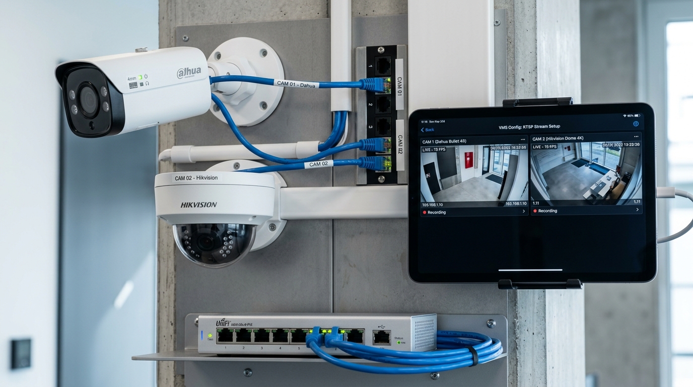 Dahua and Hikvision commercial security cameras with RTSP PoE network setup