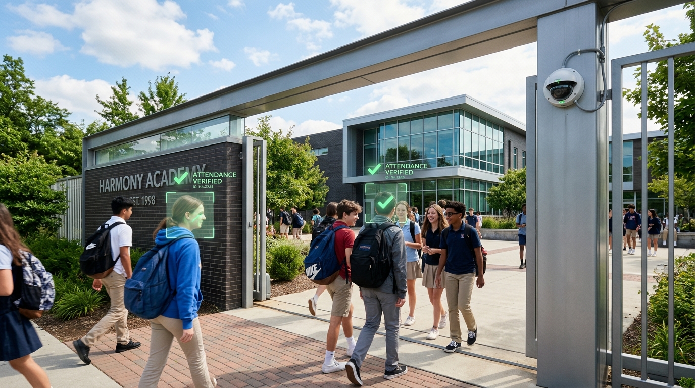 TrackingFace walk-through multi-student facial attendance detection at school entrance gate